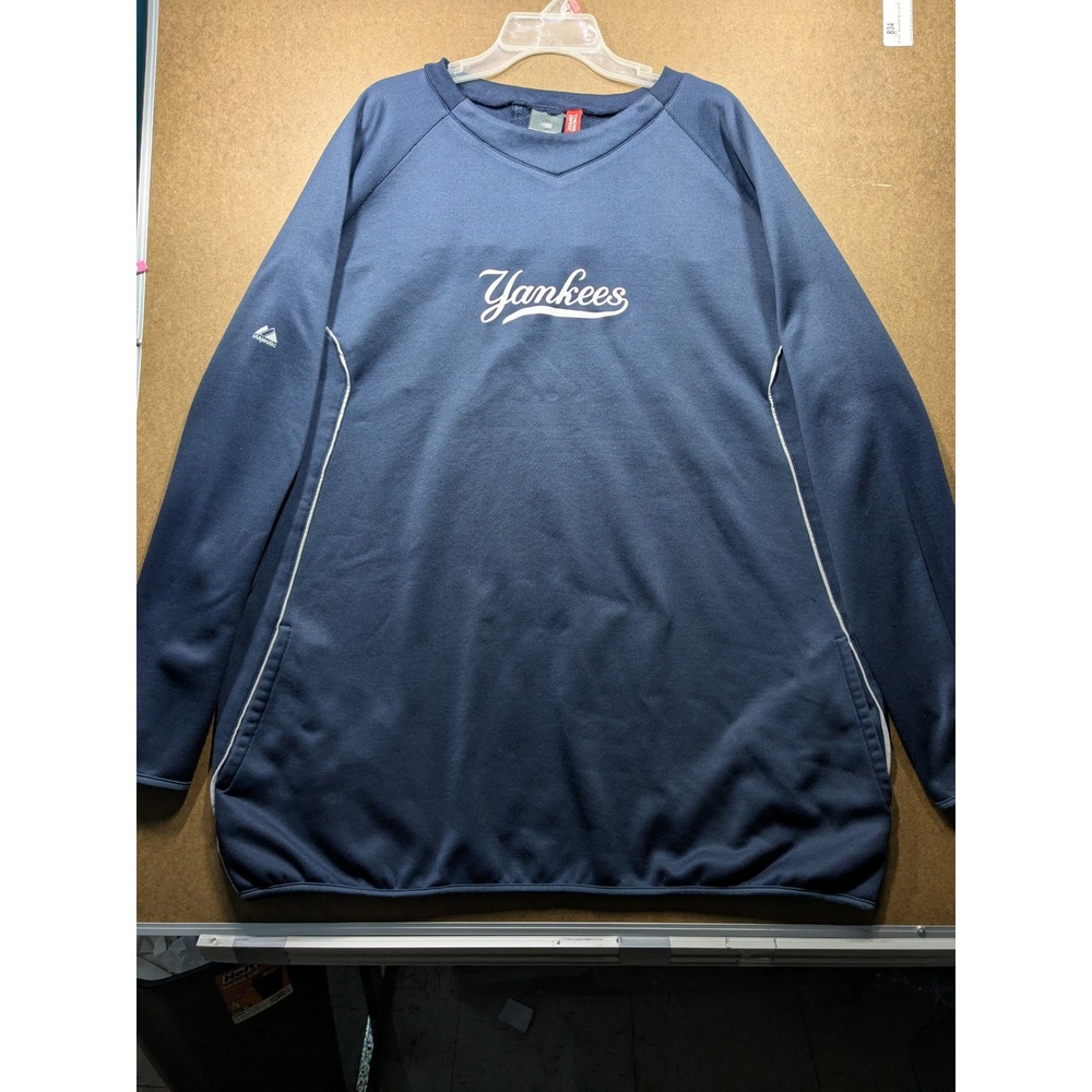 Majestic New York Yankees Therma Base Pullover Navy Blue Training Top Mens